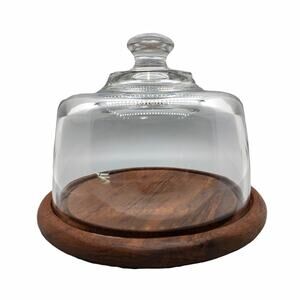 Vintage MCM Dolphin Teak Wood Cheese Board Dome Cloche Serving Tray Style 79/2
